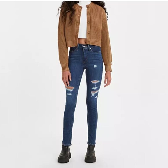 Levi's Denim - Levi's 311 Shaping Skinny Mid Rise Jeans Women's Size‎ 29 Dark Wash Distressed